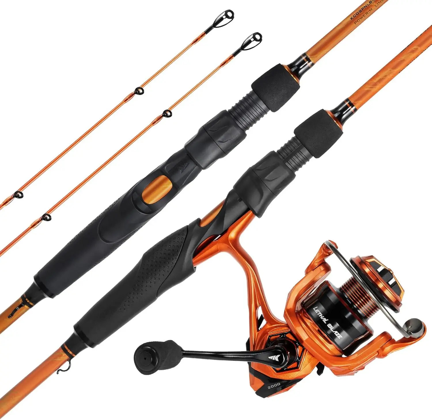 KastKing Lethal Blaze Twin-tip Fishing Rods and Reel Combo - Spinning & Baitcaster Options, Flame Pattern Design, 2Pc IM6 Graphite Rod with Backup Tip, Stainless-Steel Guides, EVA Handle