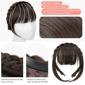 NEW Synthetic Headband Bangs Extension Fake Hair Blunt Fringe with Long Sides For Women Natural Flase Black Brown Blonde Bang B12