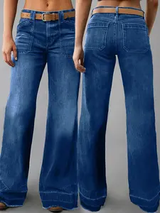 Women's Vintage Mid-Waist Straight Leg Jeans, Fitted Loose Fit Denim Jeans Pants, Casual Striped Design, All Seasons Wear, Womenswear