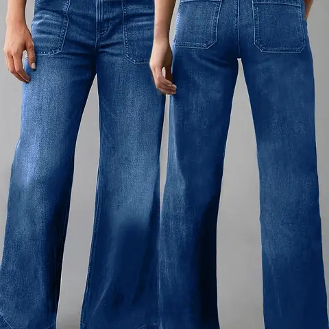 Women's Vintage Mid-Waist Straight Leg Jeans, Dark Wash Denim Pants, Bottoms, Casual Fitted Style, All Seasons Wear, Denim Woven Jeans, Womenswear