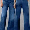 Women's Vintage Mid-Waist Straight Leg Jeans, Dark Wash Denim Pants, Bottoms, Casual Fitted Style, All Seasons Wear, Denim Woven Jeans, Womenswear