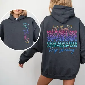 Let Them Gildan hooded Sweatshirt with Sleeve design unisex sizing womenswear comfortable soft Casual Pullover Tops Fabric Pockets Spandex Cotton hoodie Fit, calm confidence, protect your vibe, let them walk away, healing girl era