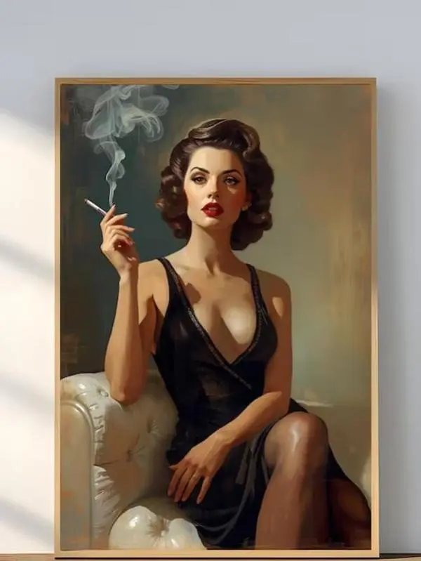 (unframed) Poster Retro Glam Woman with Cigarette Old Money Luxury Wall Art Vintage Pinup Fashion Print