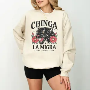 Unisex Pullover Tee, Black Floral Cat, Support Immigrants, Latino Protest Tee, Social Justice Shirt, Human Rights Gift, Chinga La Migra Hoodie