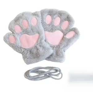 Cat Claw Fleece Fingerless Gloves - Cute Gray-Pink Style for Office Cycling Outdoor (Unisex)