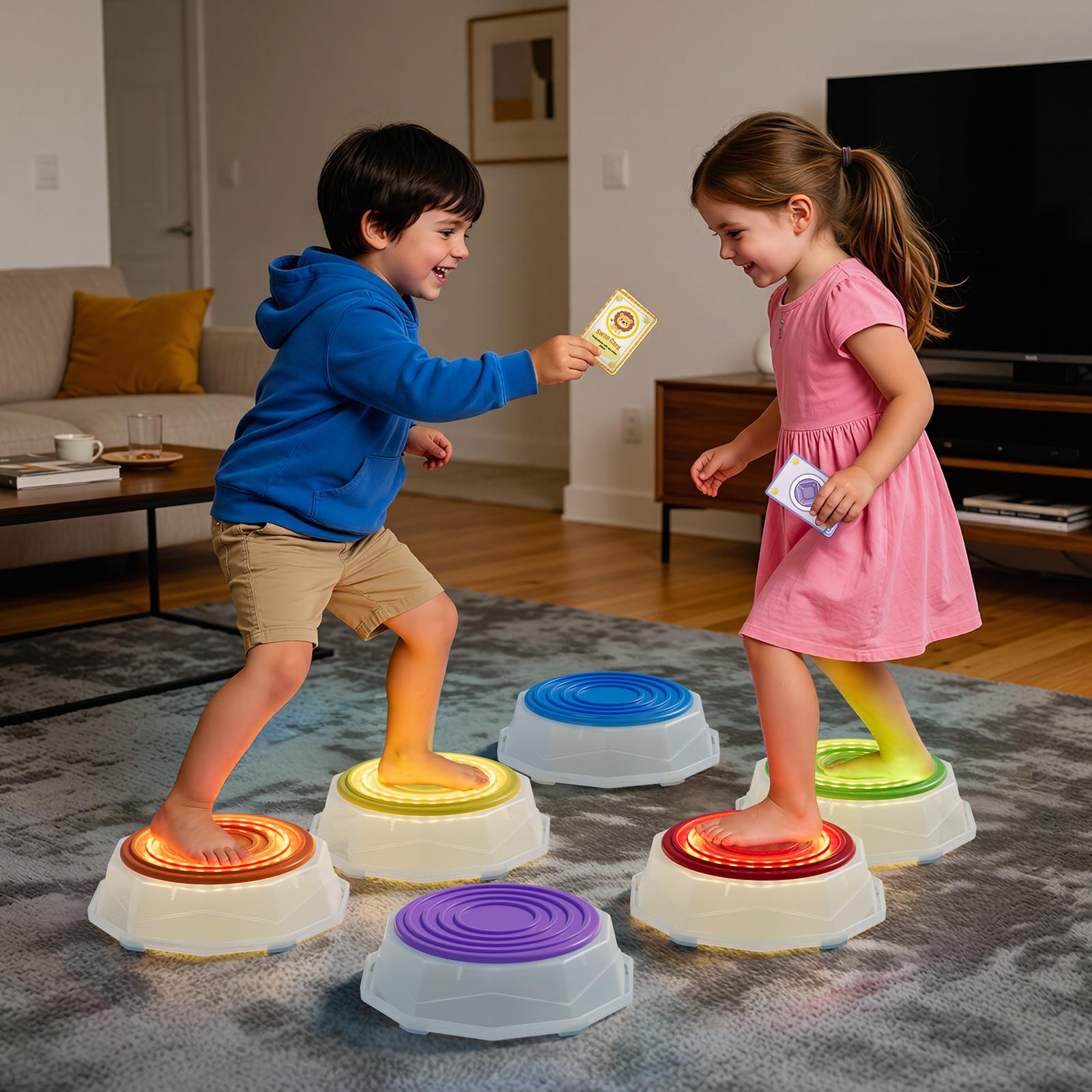 Light Up Stepping Stones for Toddlers 3-5 - 6 PCS Non-Slip Musical Sensory Stepping Stones, Toddler Obstacle Course Sensory Toys, Indoor & Outdoor Play Gift Colorful Fun Soft Design Spring
