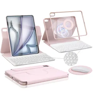 SPALLO Magnetic Spanish Ñ Keyboard Case for iPad A16 11th, 10th Generation, Compatible with iPad Pro M5 2025 & iPad Air 7th 2024, 6th, 5th, 4th Gen - 360 Rotatable Detachable Portable Keyboard - Backlit Wireless Español Keyboard Case with Mouse