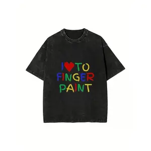 Men'S Retro-Style Graphic Tee Featuring a Love for Finger Painting, Designed for Casual Wear with Short Sleeves And a Relaxed Fit. This All-Season Shirt Showcases a Vibrant Heart Design
