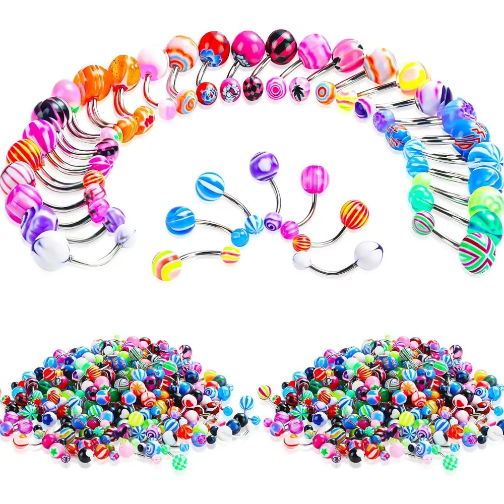 200PCS Bulk Stainless Steel Colored Body Jewelry - Hip Hop Style Navel Barbells, Fake Navel Ring Piercing Jewelry for Women with Noble Personality Designs, Belly Button Rings, Fake Belly Piercing Jewelry