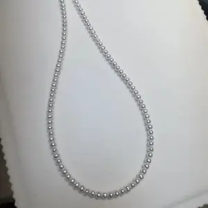 G070 silver Freshwater AK Pearl full strand necklace great shiny pearls;3-4mm