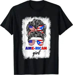 100%cotton Half American And Puerto Rican Rico Boricua Flag Girl Women T-Shirt