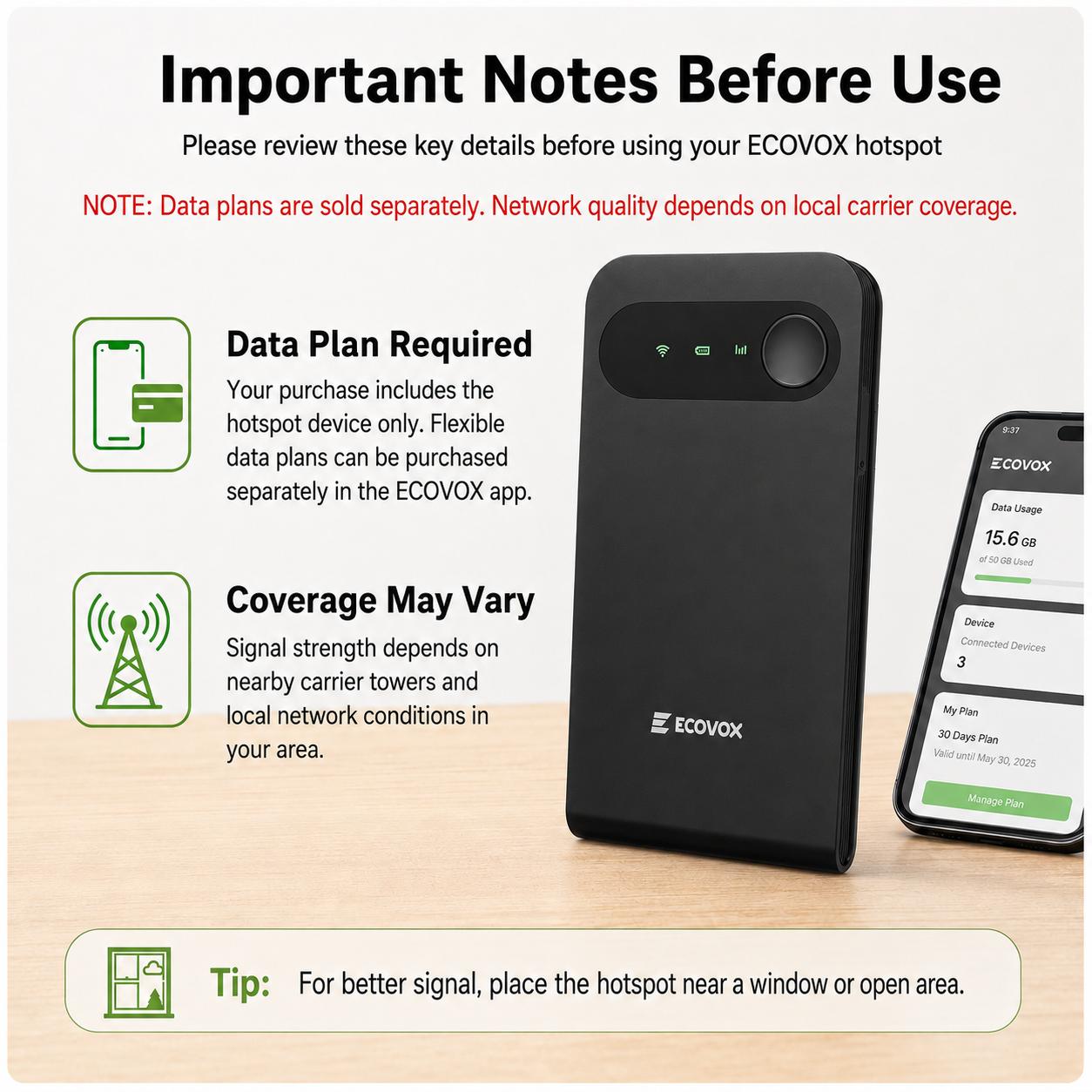 ECOVOX 2026 High Speed Wireless WiFi Hotspot Portable Pocket Wi-Fi Router - 4G LTE WiFi 6, No SIM Card Required, Connect 9 Devices, 150+ Countries, Free 1GB Data, for College Students (Back To School)