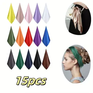 19 Inch Satin Head Scarves for Women 15PCS - Silky-Like Square Neck Scarf Bandanas, Mixed Solid Colors,Elegant Hair Wrapping Accessories for Parties,Birthday Gifts,Party Accessories