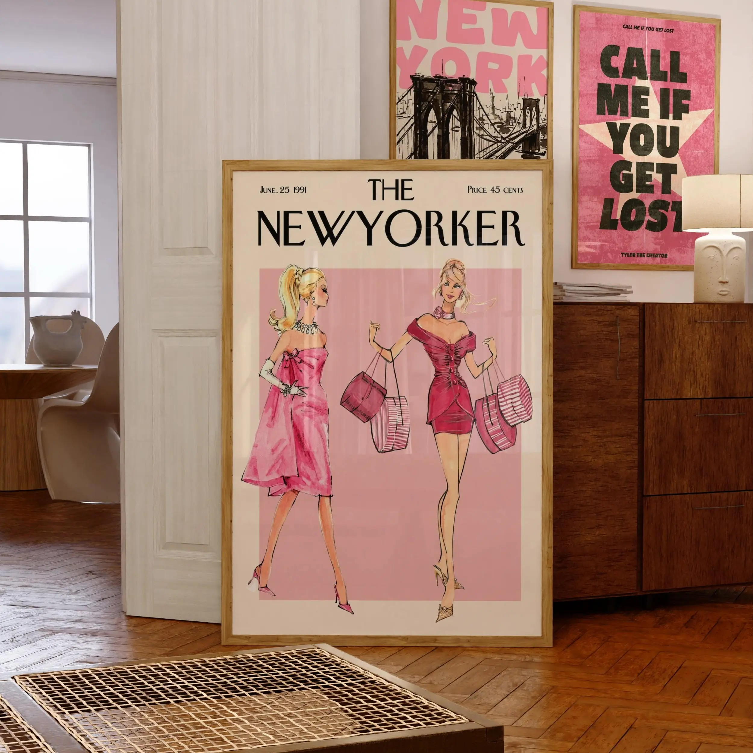 The New Yorker Fashion Print Unframed | Pink Barbie Inspired Wall Art | Chic Fashion Illustration Poster | Glam Girl Room Decor
