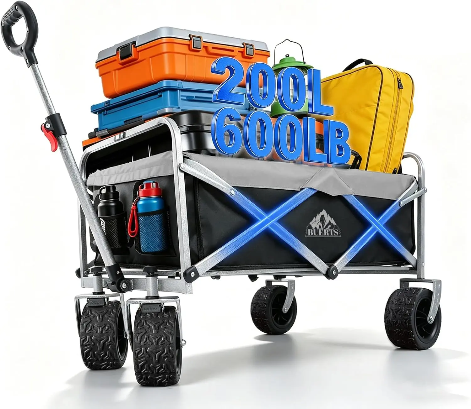 Folding Wagon Carts with Wheels Heavy Duty, Collapsible Beach Trolley, 360 °   Rotating All-Terrain Portable Camping Adjustable Handle for Outdoor Sports Garden