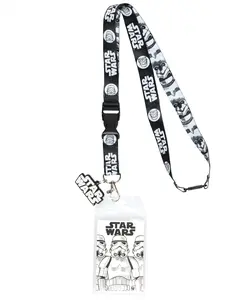 Star Wars Stormtrooper Inspired Reversible Lanyard ID Badge Holder With 2" Rubber Charm Lobster Clasp Key Holder