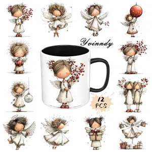 UV DTF Transfer Sheets, Mark Cup Wraps, Diy Sticker, 12 Pieces Sweet Angel Patterns UV DTF Transfer Paper Waterproof And Scratch Resistant Transfer Paper Suitable For Cups Decorations Uvdtf Sticker Bottles Computer & Home Decoration Sticker Packs