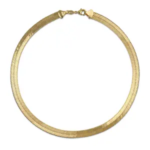 Gold Herringbone Collar Necklace 15 Inch Omega Choker 7MM