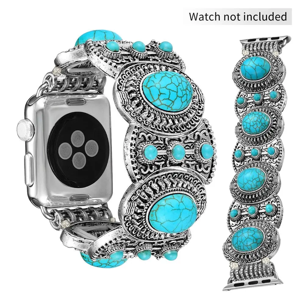 Turquoise Decor Watch Band, Fashionable Elastic Band Watch Bracelet for Women & Men, Wearable Accessories, Watch Straps, Smartwatch Strap, Smart Watch Strap Compatible with Apple Watch Series SE Series 10 9 8 7 Ultra 6 5 4 3 2 1