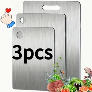 3-Piece Stainless Steel Cutting Board Set, Durable & Easy Clean Kitchen Essentials, Space-Saving Anti-Rust Food Grade Material