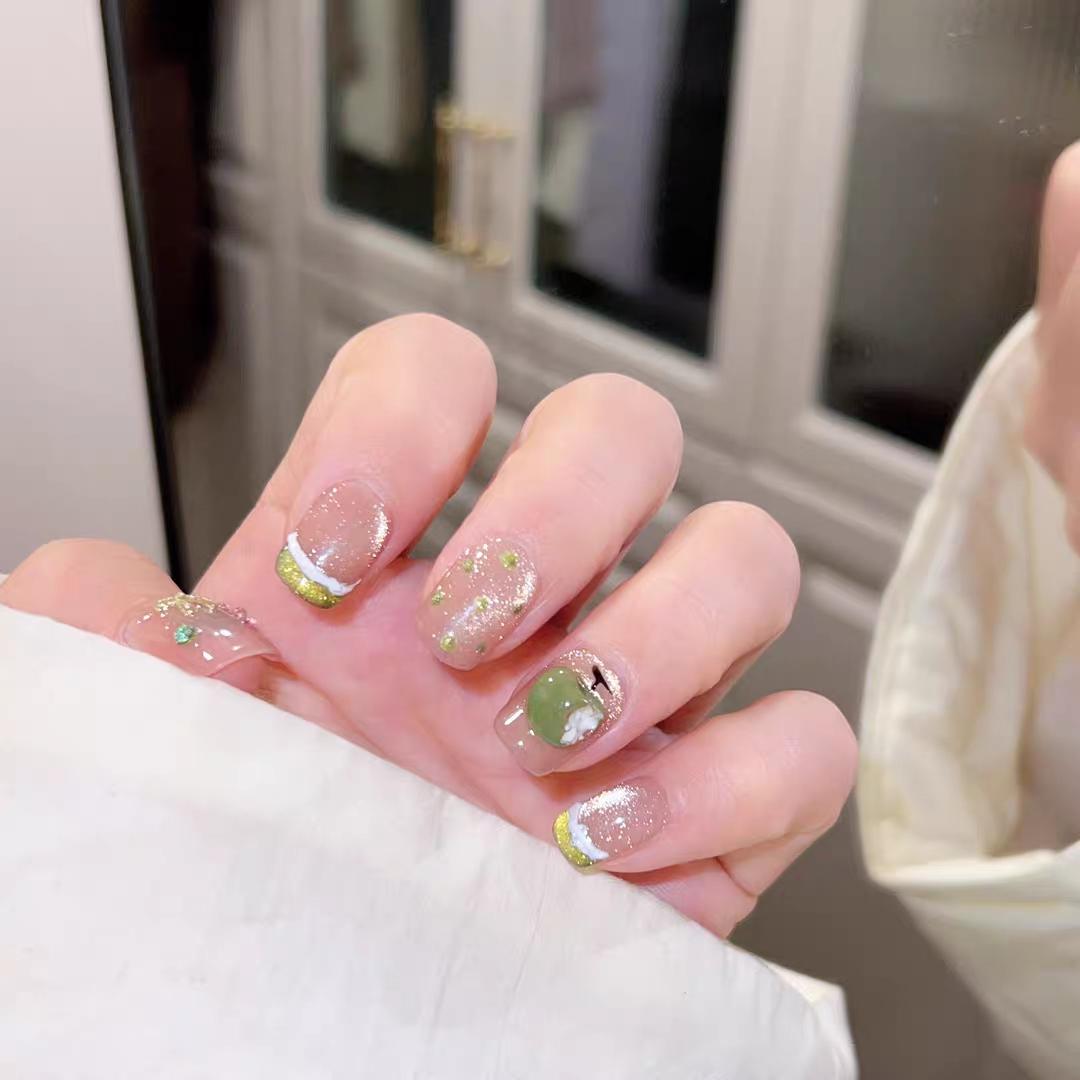 【Lucy UU】New 2 Styles Sweet Short Square Press On Nails 3D Bow Green Apple Charm Design Handmade Reusable Cute Fake Nail For Women Girls 【Lucy UU】New 2 Styles Sweet Short Square Press On Nails 3D Bow Green Apple Charm Design Handmade Reusable Cute Fake Nail For Women Girls