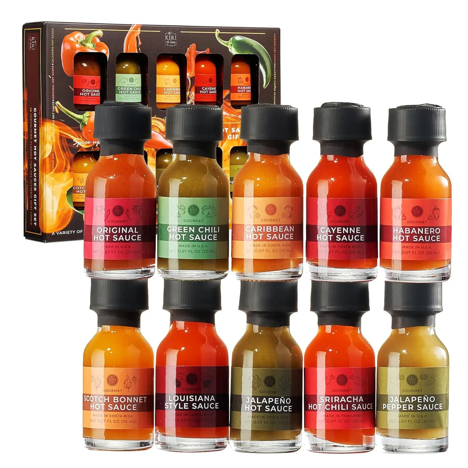 Master Hot Sauce Collection, 10 Gourmet Pepper Sauce Variety Pack | Includes Habanero, Jalapeño, Sriracha & Louisiana Style, Perfect for Wings, Burgers, Tacos, Everyday Cooking, BBQs & Parties