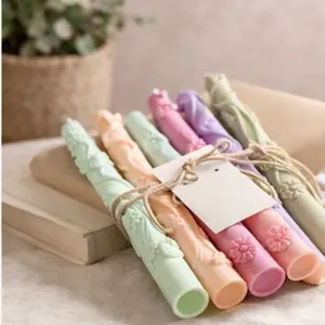 Pastel Flower Embroidered Taper Candles Set of 6 - Decorative Candles for Home Decor and Gifts Cozy Decoration