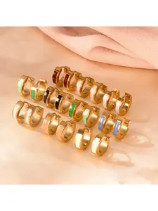 European and American fashion trendy round stainless steel oil-coated earrings for women, 18K gold vacuum-plated, versatile ear accessories