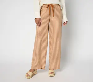 QVC Women's Boheme Petite Linen-Blend Full-Length Tie Pants