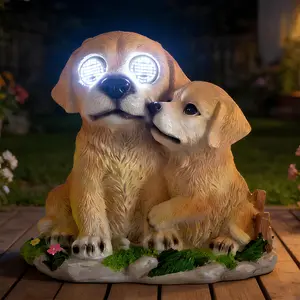 Large Solar Labrador Mother And Son Outdoor Garden Decoration Statue Flashing Lights- Solar Outdoor Sculpture - Suitable For Outdoor Courtyards, Art, Terraces, Balconies, Lawns Or Decorations. A Gift For Mothers, Grandmothers, Valentine's Day Gift.