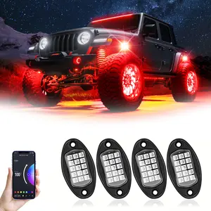 RGB Multicolor LED Rock Lights Kit 4 Pods Car Exterior Light with APP & Music Sync Underglow Neon Lights for Pickup Trucks ATV UTV SUV Off-Road