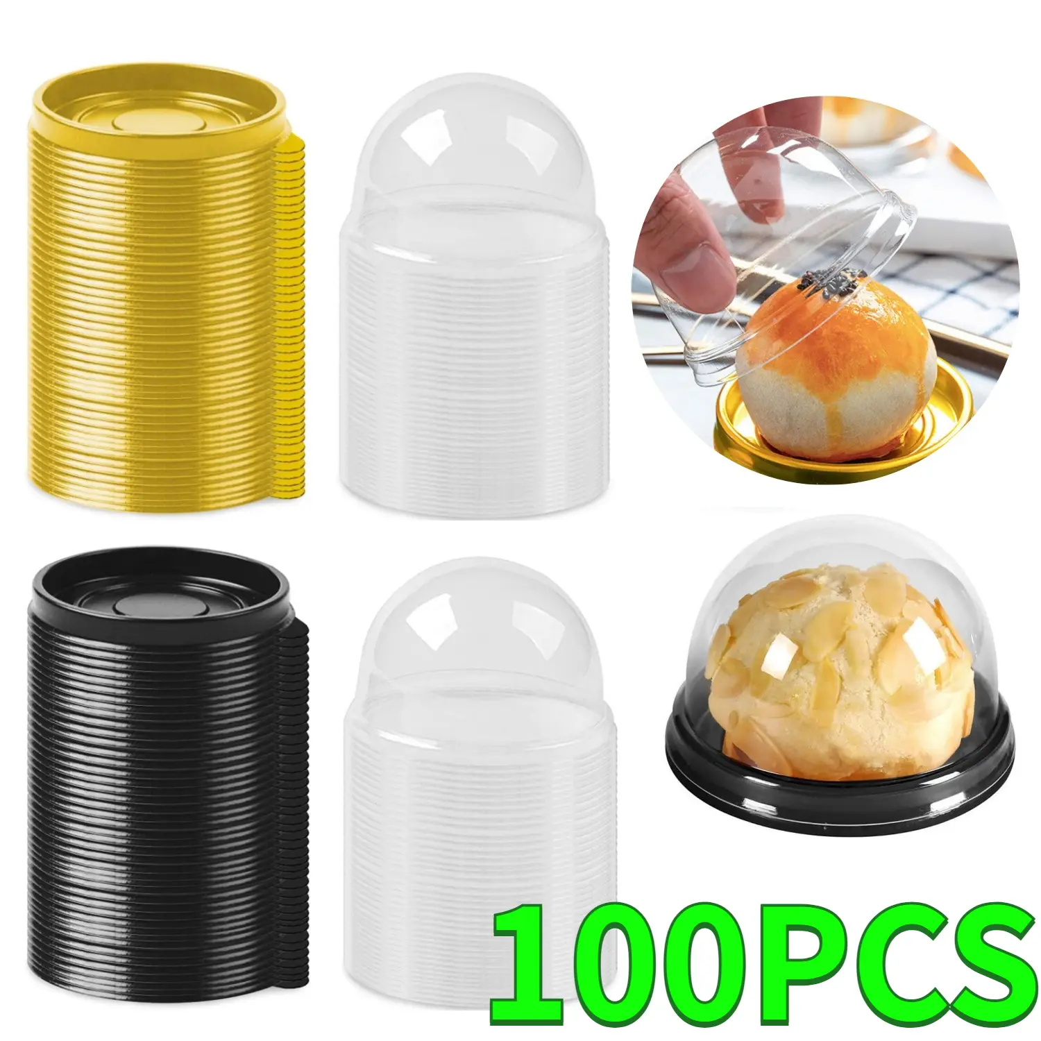 100 Pcs Mini Dessert Cake Boxes with Sealed Lids - 2.76x1.78in Safe Plastic Domed Food Packaging, Baking Storage for Home Kitchen Baking, Wedding Supplies (Fits Cheese)