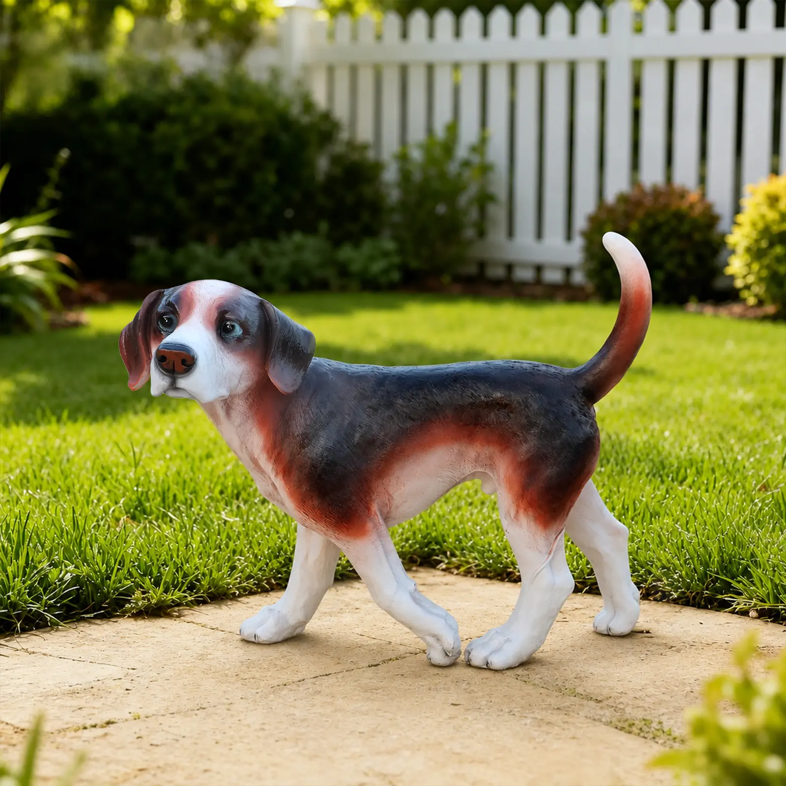 Resin Beagle Dog Statue, Hand-Painted Lifelike Animal Figurine for Garden, Patio, Lawn, Indoor Home Decor, Multicolor
