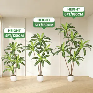 OUTGOODS Realistic Drought-Tolerant Botanical Artificial Dracaena Tree - 4FT/5FT/6FT (150cm Option) Faux Yucca Potted Plant in Seagrass Basket, Colorful Leaves, Indoor Home Office Decor, Housewarming Gift