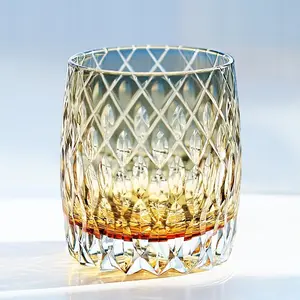 Handcrafted Edo Kiriko Crystal Whiskey Glass, 3-Color Colorful Glass, Luxury Gift Box, Perfect for Whisky Lovers, Unique Drinkware