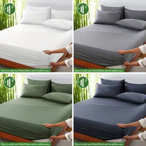 Single Piece Bamboo Fiber Bed Sheet, Soft Cool Mattress Protector for Single/double Beds, Breathable, Multiple Colors Available