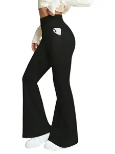 Women’s single-piece stretch high-waisted wide-leg flared pants — slim fit, comfortable elastic waistband, breathable fabric, tall-enhancing look, suitable for yoga, fitness, and casual wear yoga athletic legging