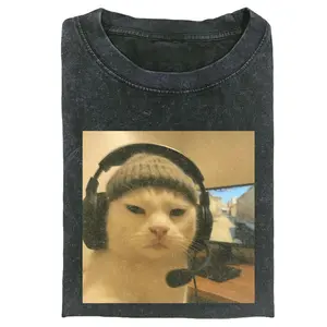 WACKY CAT Printed Design Unisex Oversized Crew neck T-Shirt & Sweatshirt,High-Quality Print,Casual Comfort Breathable Long Sleeve for Streetwear Fashion Men and Women's Top Daily Wear103003 Vintage Distressed Tee