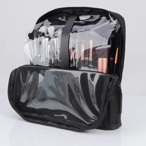 Large Capacity Zip Makeup Brush Holder Bag, Multi-Functional Foldable Portable Stand-Up Cosmetic Organizer, Ideal for Beauty Artists & Travel Use, Makeup Storage Bag