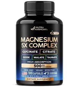 Magnesium Supplement - 5 in 1 Complex | Glycinate | Citrate | Malate | Taurate | Oxide - Made in USA - Stress, Muscle & Heart Support - Vegan, Natural, Non-GMO - 180 Capsules, 2 Month Supply