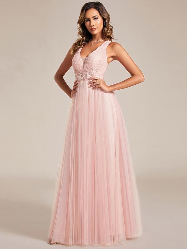 Ever-Pretty Sleeveless V-Neck Lace Tulle Long Dress – Backless Valentine dress Bride Wedding Dress and Bridesmaid Dress, Flowy and Slim Fit Gown for Summer Ceremony 01946