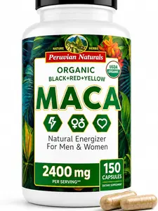 PERUVIAN NATURALS Edible Maca Root Capsules - 150 Count 2400mg Non-GMO Vegan Organic Vitamins for Men & Women, Energy Boost Pre-Workout Dietary Supplement