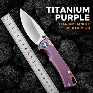 Mulight EDC Titanium Purple - M390 edge, Titanium Handle, Button Lock, Thumb Stud, bearing pivot system, every day carry