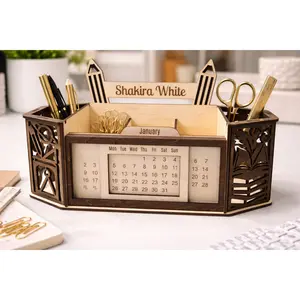 ✏️ Personalized Wooden Desk Organizer & Perpetual Calendar