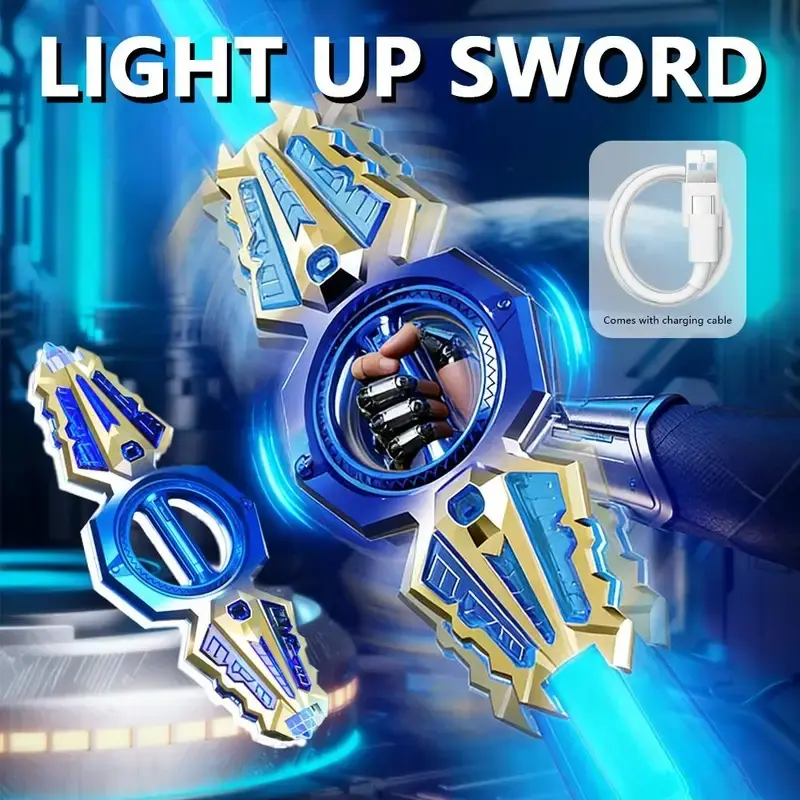 Boy's Toy Retractable Tech Sword with Light and Sound Effects, Children's Birthday Gift, Rotating ABS Plastic Blade, Novel Toy