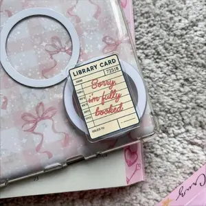Library Card Sorry I'm Fully Booked Phone Grip, Lovely Bookish Kindle Grip, Gift For Reader pop socket sticky magnetic mount