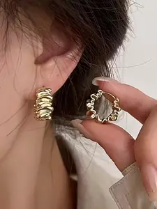 【Circular Earrings】1 Pair Elegant Golden-Tone Spiral Hoop Earrings - Stainless Steel, Unique Irregular Metal Design, Perfect for Casual Attire, Weddings, or Gift Giving, Everyday Earrings | Minimalist Earrings | Stainless Steel Earrings, Novelty Earrings