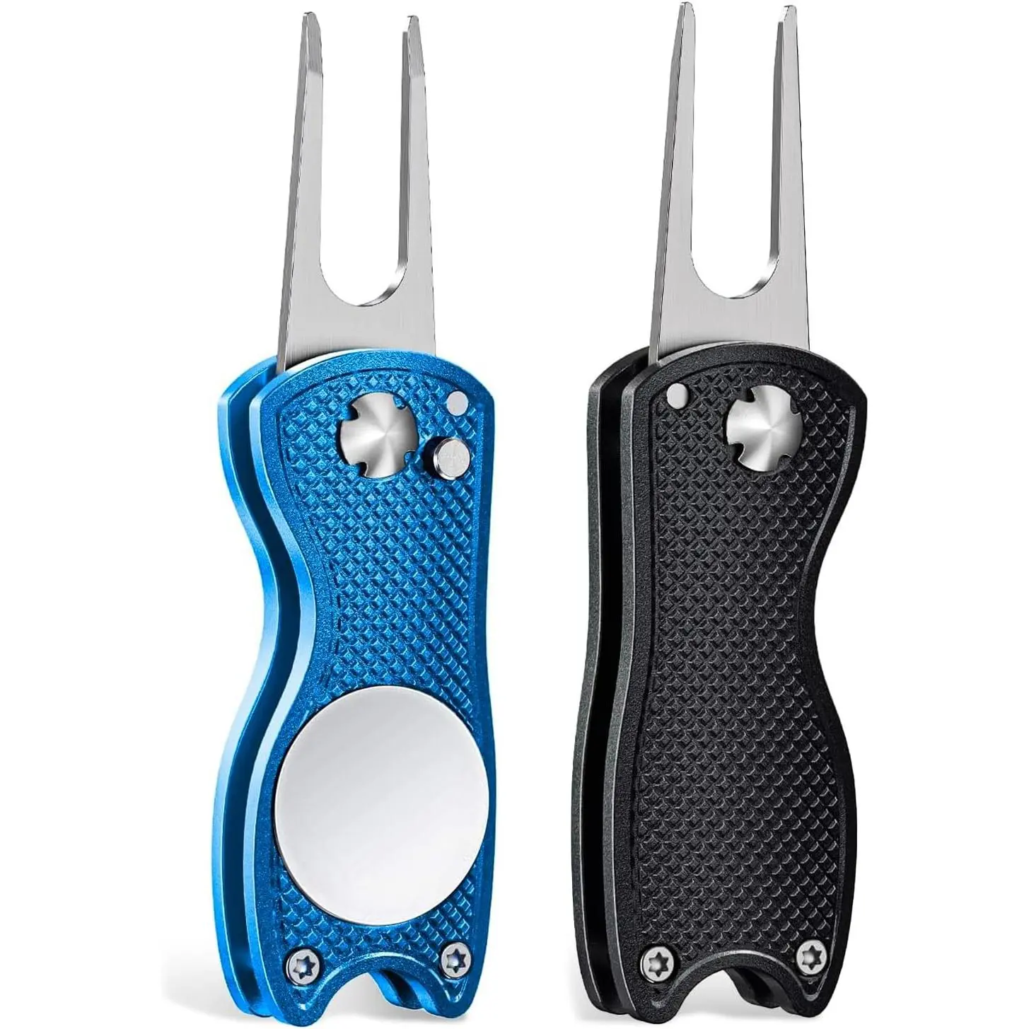 Golf Divot Repair Tool, All Metal Foldable Divot Tool with Pop-up Button &  Ball Marker, 2-6 Pack