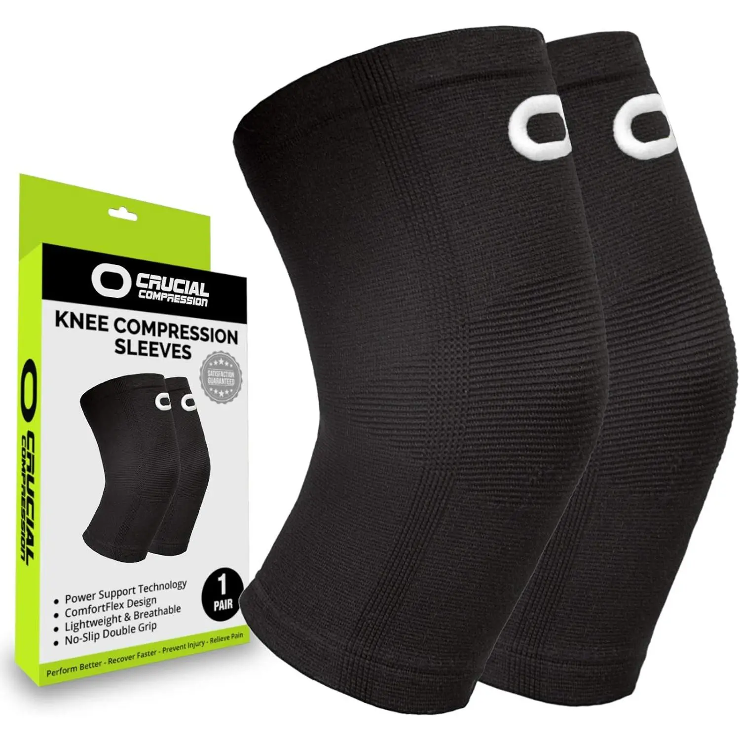 Crucial Compression Knee Sleeve (1 Pair) - Best Knee Braces for Knee Pain for Men & Women - Non-Slip Knee Support for Running, Weightlifting, Basketball, Gym, Workout, Sports