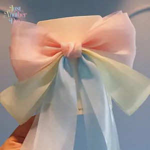 4-Pack Kids' Gradient Organza Bow Hair Clips, Pastel Rainbow Tulle Bows with Long Ribbon Tails, Princess Style Barrettes for Little Girls